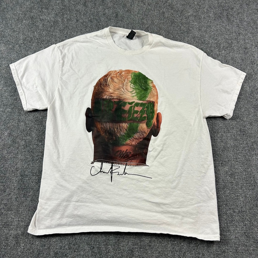 Chris Brown T Shirt Mens XL White Breezy Tour Graphic Signature Hip Hop Rap Tee‎